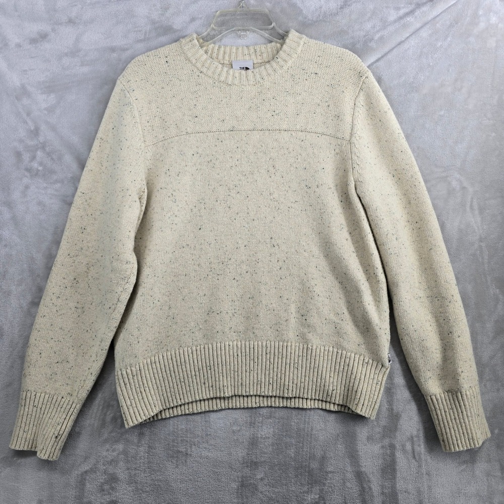 The North Face Mens Size Large‎ Cream Speckled Knit Crewneck Sweater Wool
